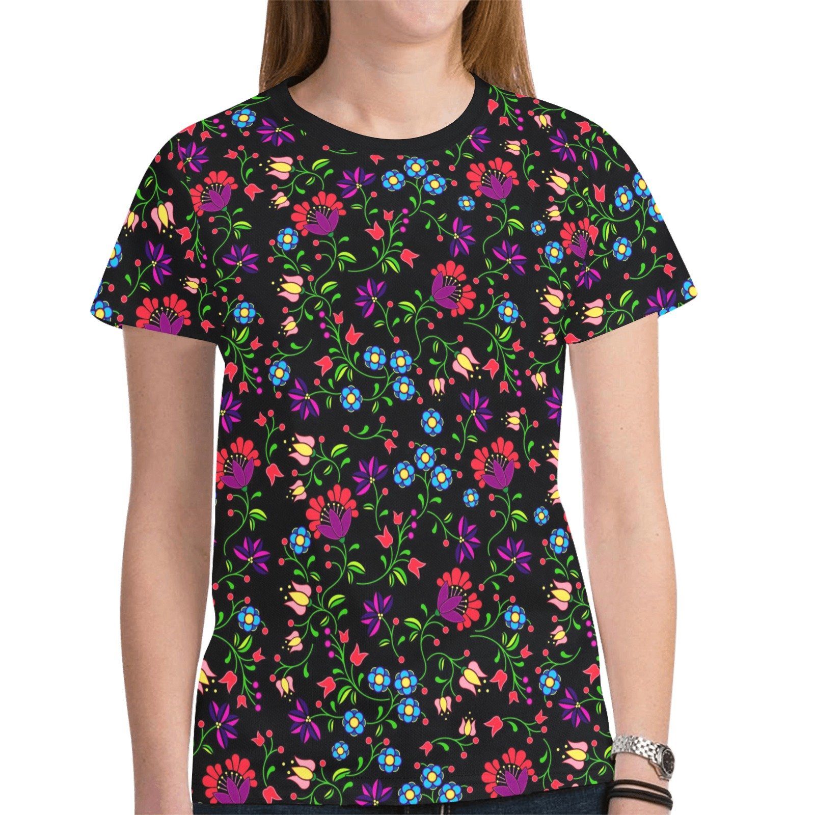 Fleur Indigine New All Over Print T-shirt for Women (Model T45) tshirt e-joyer