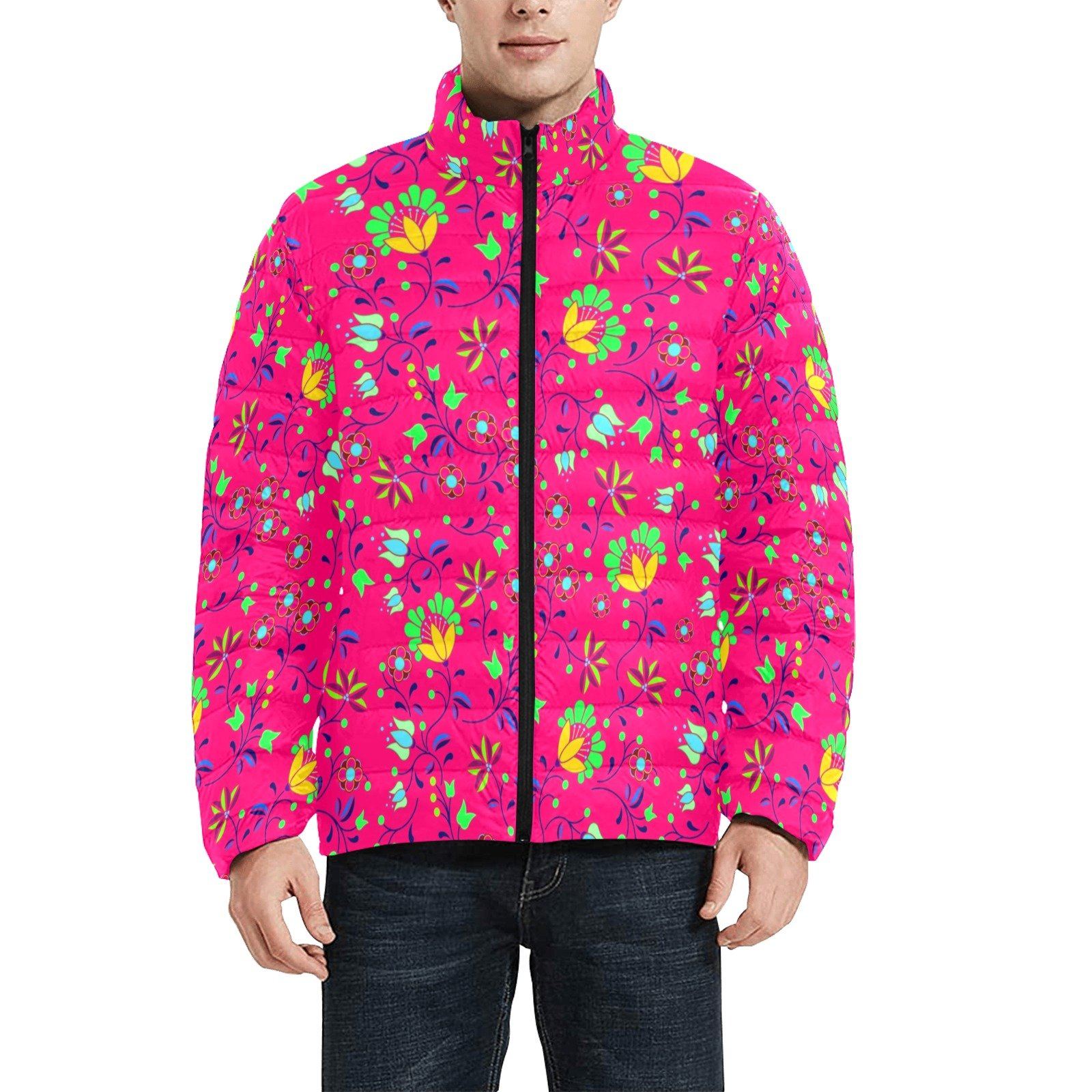 Fleur Indigine Rouge Unisex Stand Collar Padded Jacket Men's Stand Collar Padded Jacket (H41) e-joyer