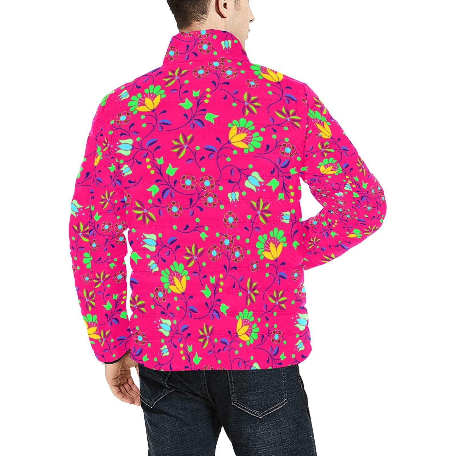 Fleur Indigine Rouge Unisex Stand Collar Padded Jacket Men's Stand Collar Padded Jacket (H41) e-joyer