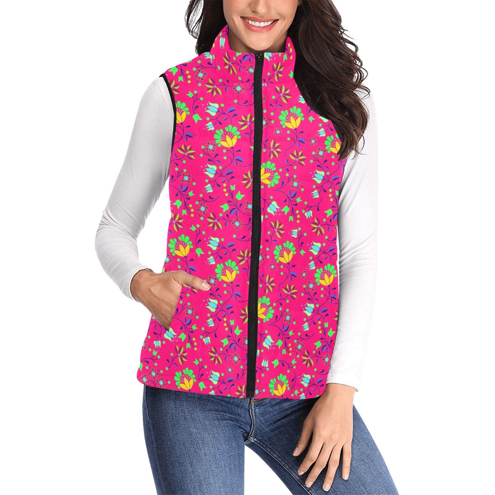 Fleur Indigine Rouge Women's Padded Vest Jacket (Model H44) Women's Padded Vest Jacket (H44) e-joyer