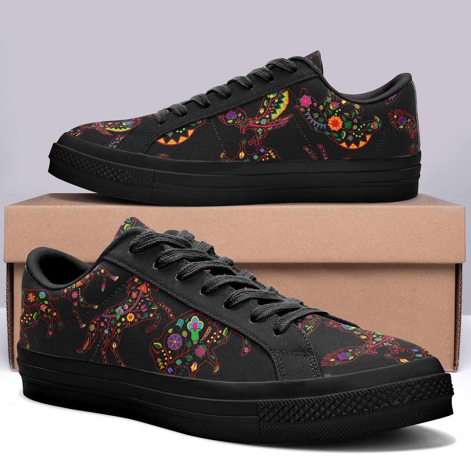 Floral Animals Aapisi Low Top Canvas Shoes Black Sole aapisi Herman