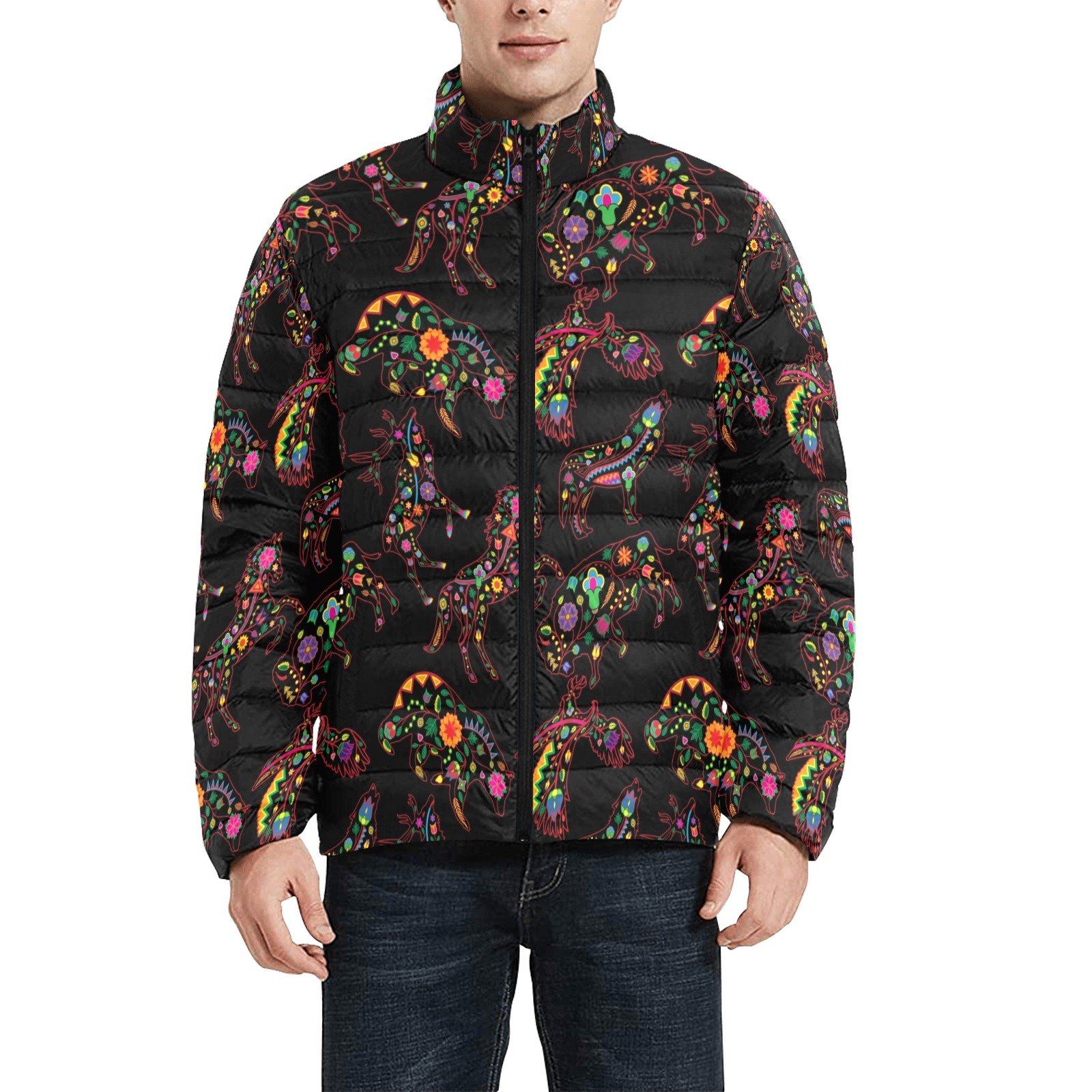 Floral Animals Men's Stand Collar Padded Jacket (Model H41) Men's Stand Collar Padded Jacket (H41) e-joyer