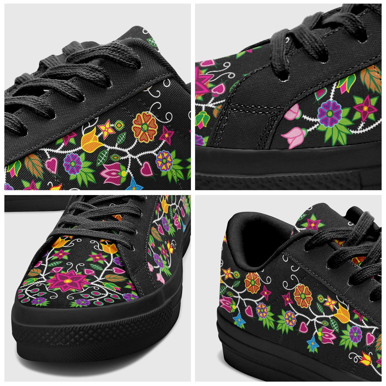 Floral Beadwork - 01 Aapisi Low Top Canvas Shoes Black Sole 49 Dzine