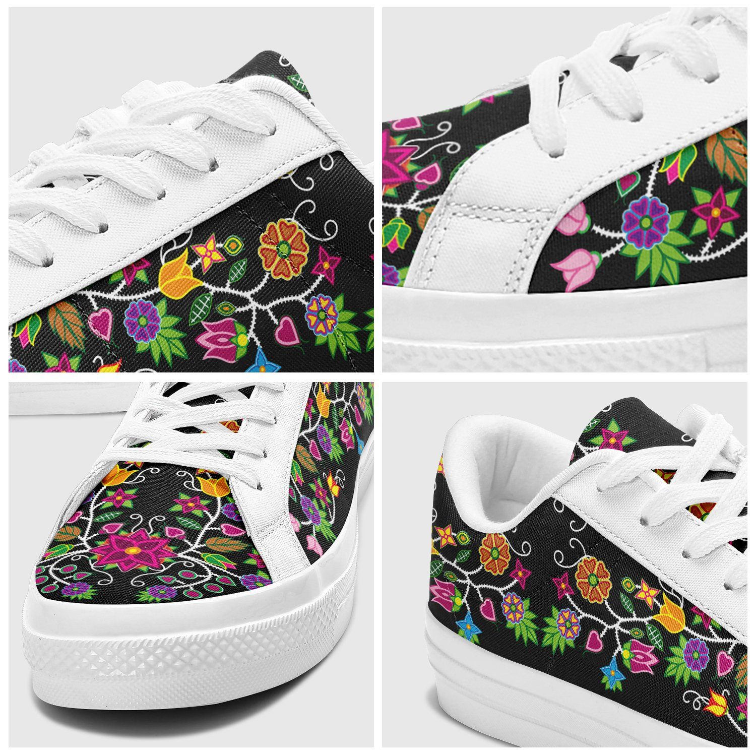 Floral Beadwork - 01 Aapisi Low Top Canvas Shoes White Sole 49 Dzine