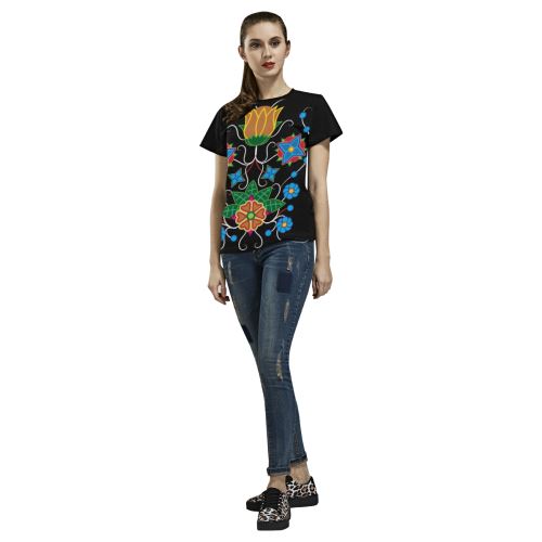 Floral Beadwork-02 All Over Print T-shirt for Women/Large Size (USA Size) (Model T40) All Over Print T-Shirt for Women/Large (T40) e-joyer