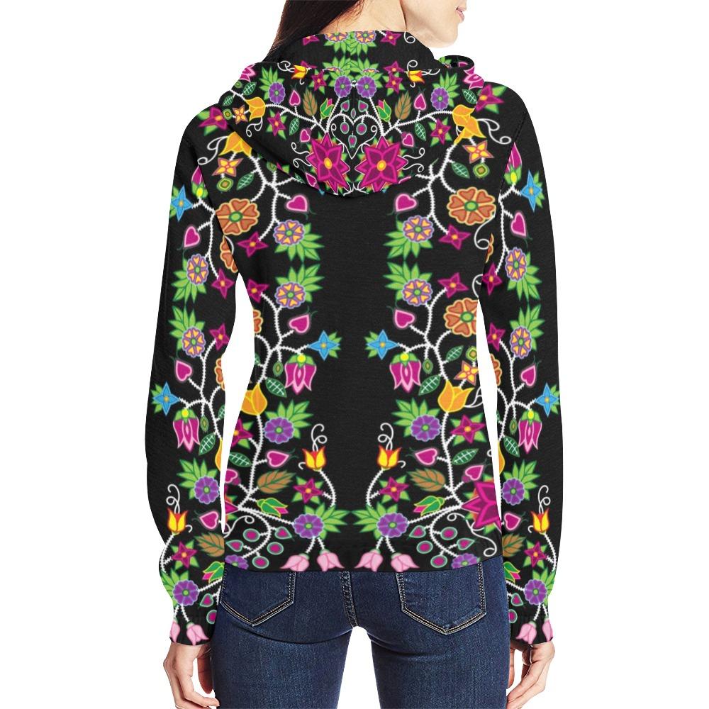 Floral Beadwork All Over Print Full Zip Hoodie for Women (Model H14) hoodie e-joyer