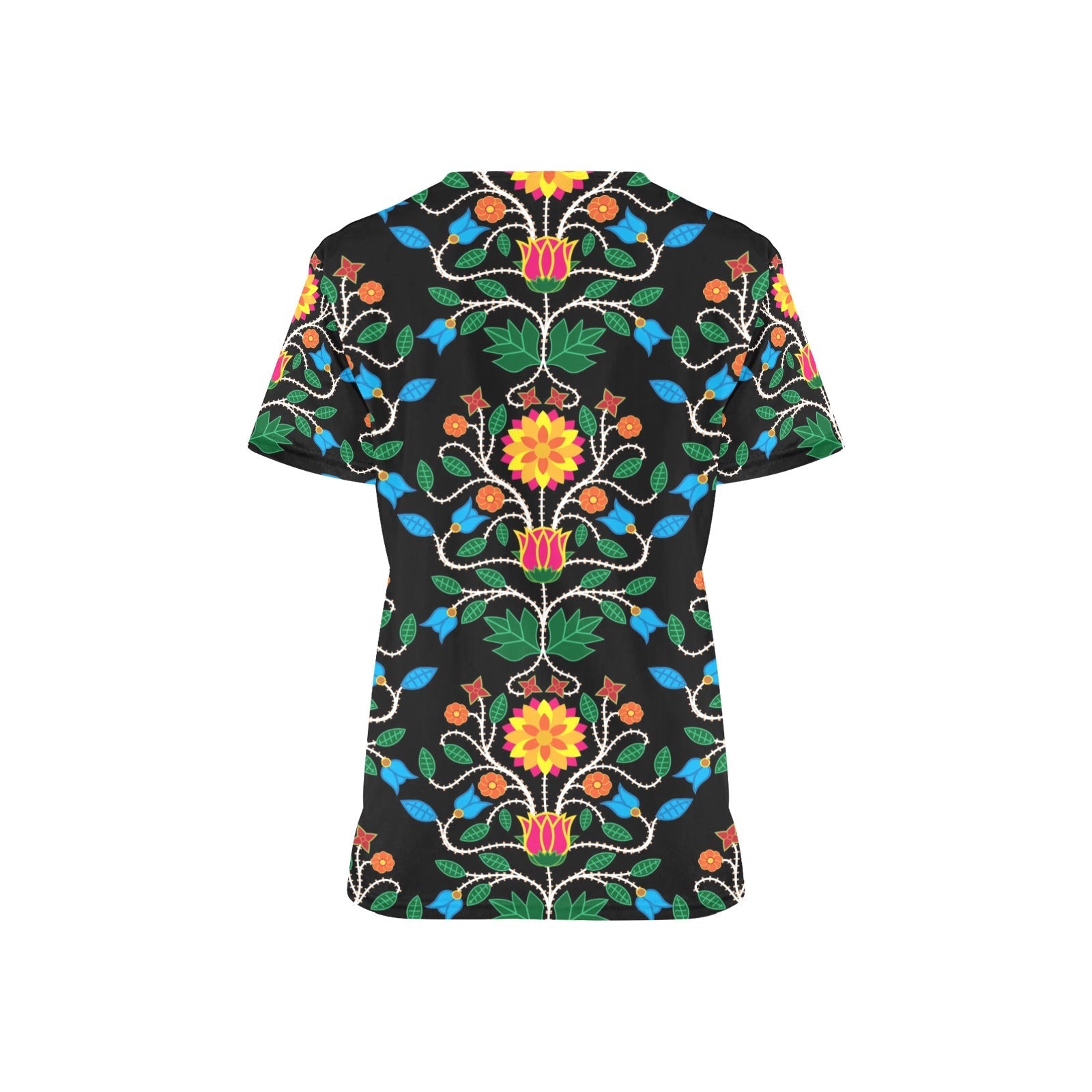 Floral Beadwork Four Clans All Over Print Scrub Top Scrub Top e-joyer