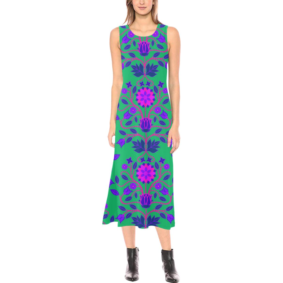 Floral Beadwork Four Clans Deep Lake Phaedra Sleeveless Open Fork Long Dress (Model D08) Phaedra Sleeveless Open Fork Long Dress (D08) e-joyer