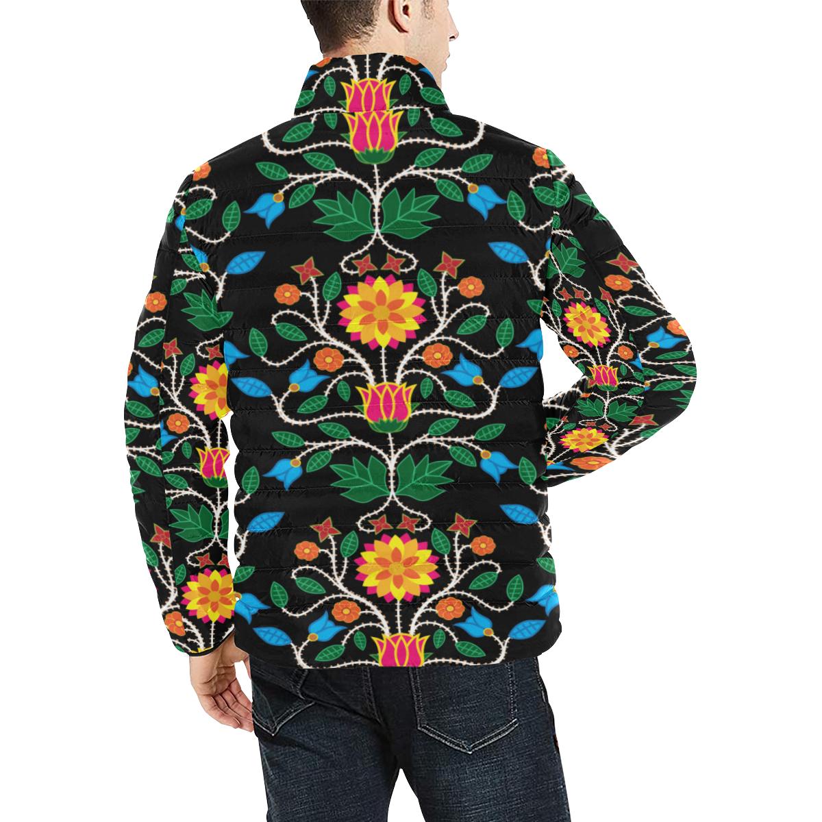 Floral Beadwork Four Clans Men's Stand Collar Padded Jacket (Model H41) Men's Stand Collar Padded Jacket (H41) e-joyer