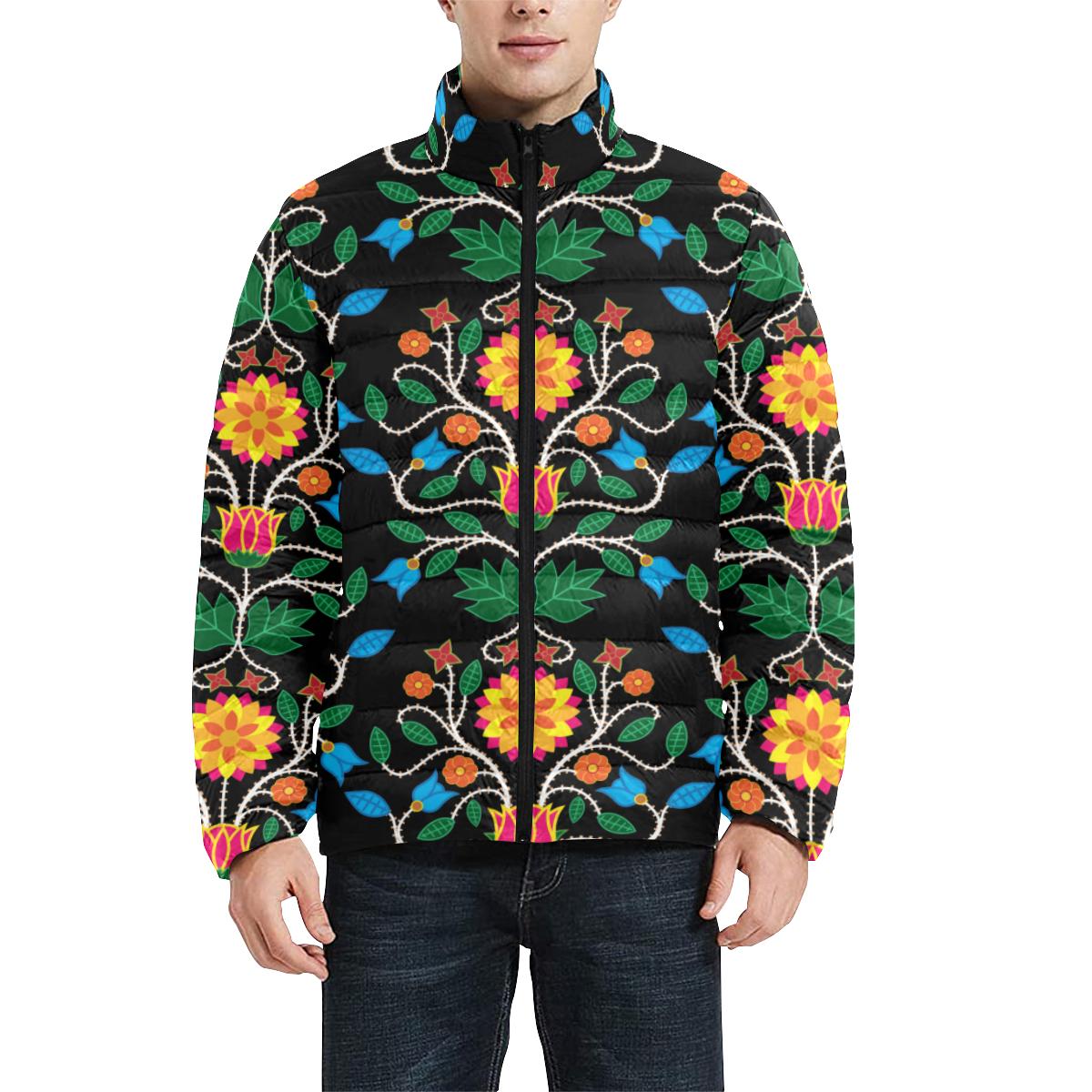 Floral Beadwork Four Clans Men's Stand Collar Padded Jacket (Model H41) Men's Stand Collar Padded Jacket (H41) e-joyer