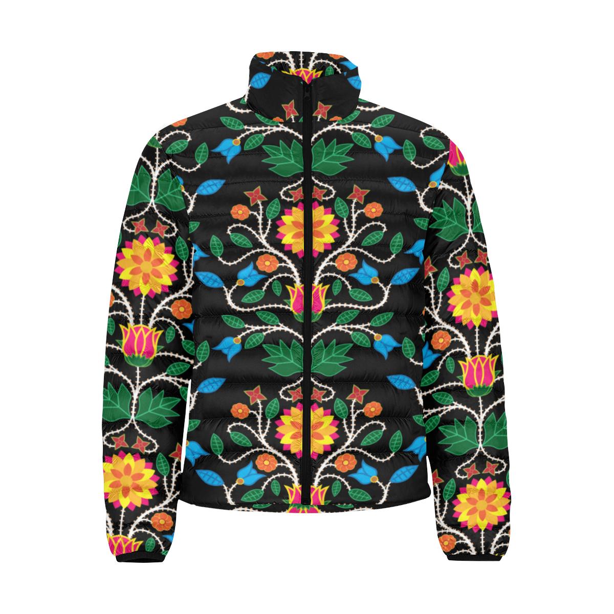 Floral Beadwork Four Clans Men's Stand Collar Padded Jacket (Model H41) Men's Stand Collar Padded Jacket (H41) e-joyer