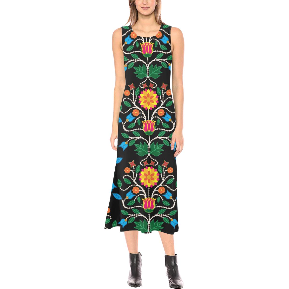 Floral Beadwork Four Clans Phaedra Sleeveless Open Fork Long Dress (Model D08) Phaedra Sleeveless Open Fork Long Dress (D08) e-joyer