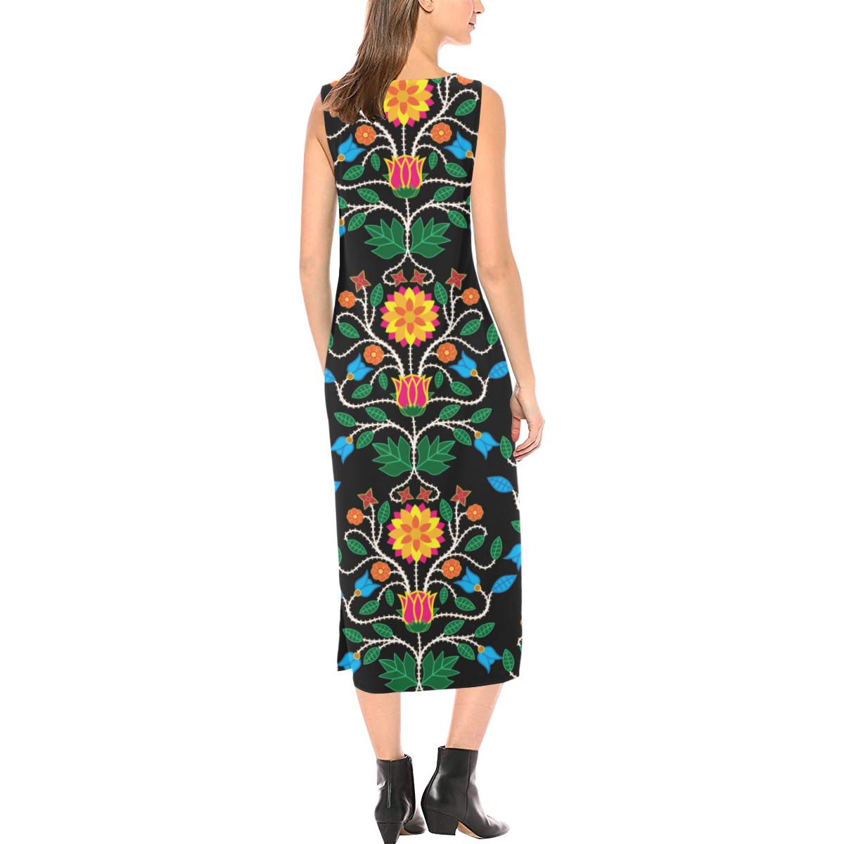 Floral Beadwork Four Clans Phaedra Sleeveless Open Fork Long Dress (Model D08) Phaedra Sleeveless Open Fork Long Dress (D08) e-joyer