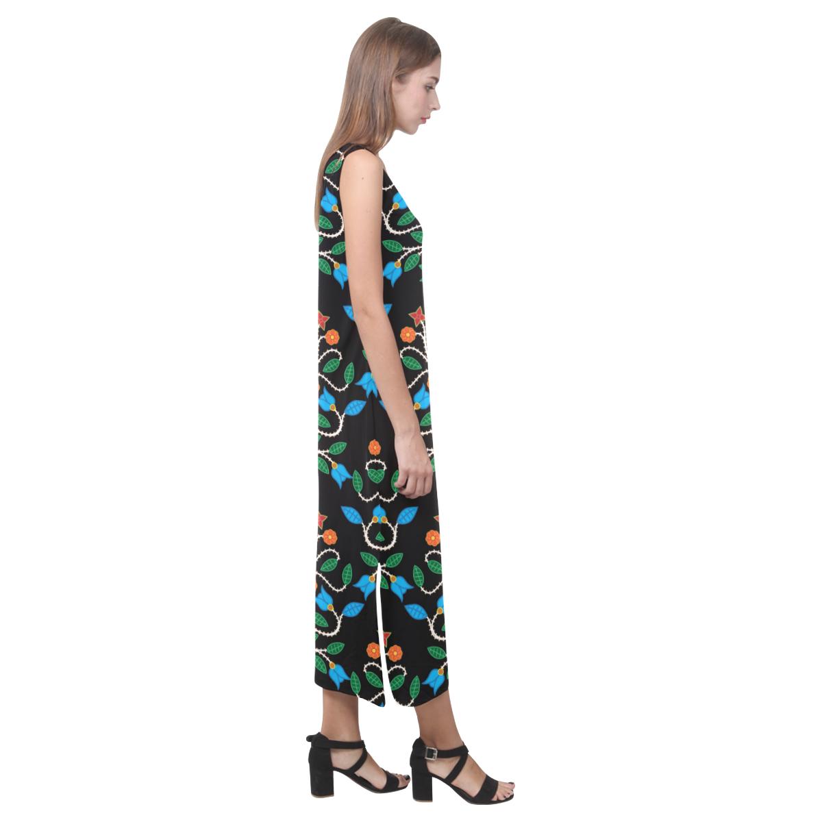 Floral Beadwork Four Clans Phaedra Sleeveless Open Fork Long Dress (Model D08) Phaedra Sleeveless Open Fork Long Dress (D08) e-joyer
