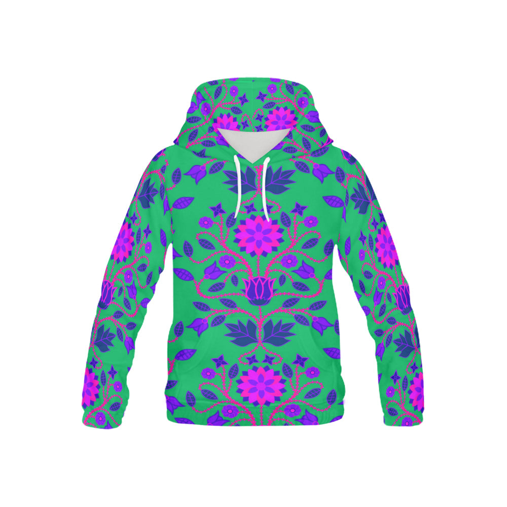 Floral Beadwork Four Clans Teal All Over Print Hoodie for Kid (USA Size) (Model H13) All Over Print Hoodie for Kid (H13) e-joyer