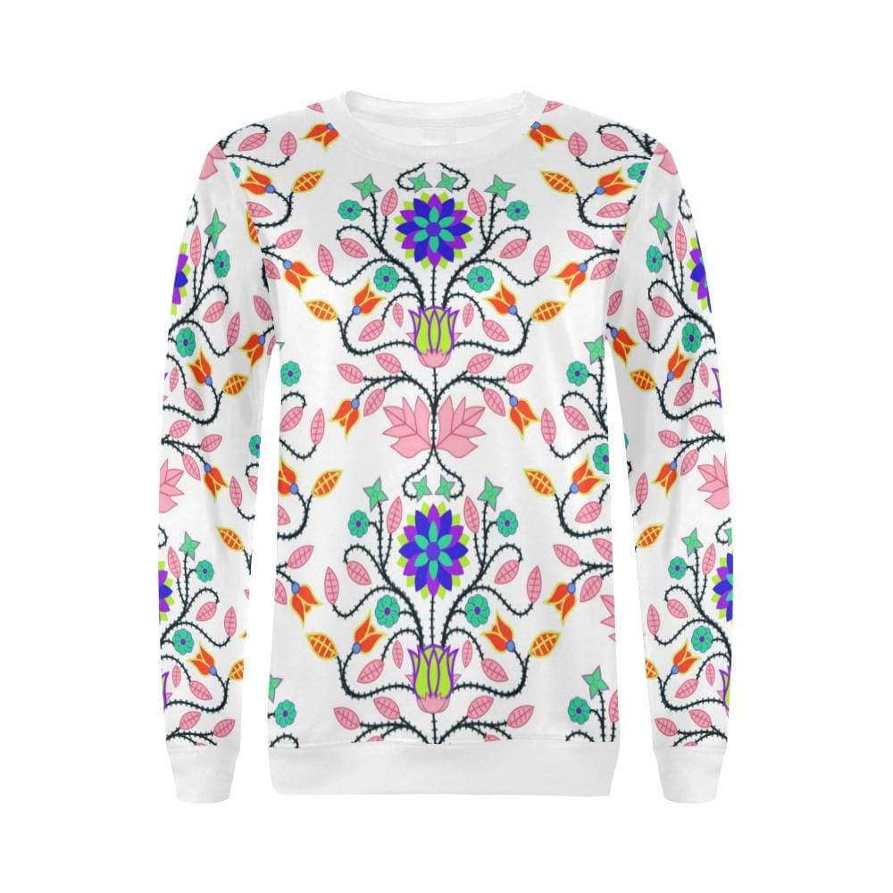 Floral Beadwork Four Clans White All Over Print Crewneck Sweatshirt for Women (Model H18) Crewneck Sweatshirt for Women (H18) e-joyer