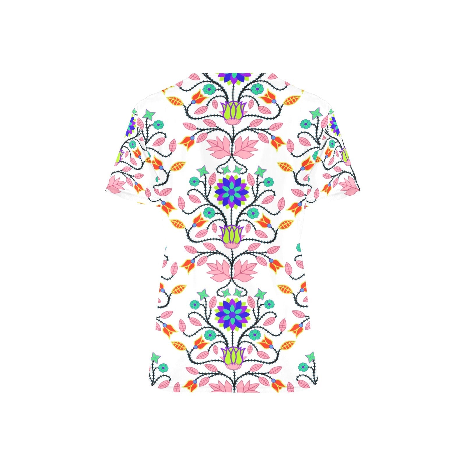 Floral Beadwork Four Clans White All Over Print Scrub Top Scrub Top e-joyer