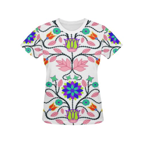 Floral Beadwork Four Clans White All Over Print T-shirt for Women/Large Size (USA Size) (Model T40) All Over Print T-Shirt for Women/Large (T40) e-joyer