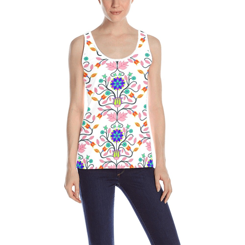 Floral Beadwork Four Clans White All Over Print Tank Top for Women (Model T43) All Over Print Tank Top for Women (T43) e-joyer