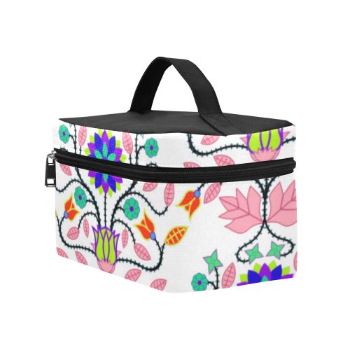 Floral Beadwork Four Clans White Cosmetic Bag/Large (Model 1658) Cosmetic Bag e-joyer