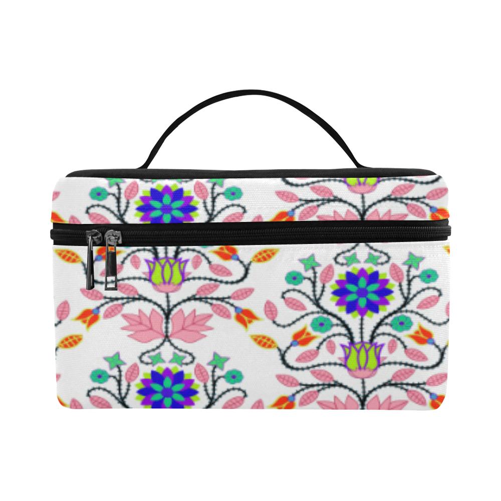Floral Beadwork Four Clans White Cosmetic Bag/Large (Model 1658) Cosmetic Bag e-joyer