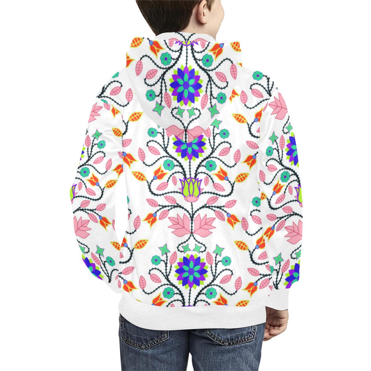 Floral Beadwork Four Clans White Kids' All Over Print Hoodie (Model H38) Kids' AOP Hoodie (H38) e-joyer