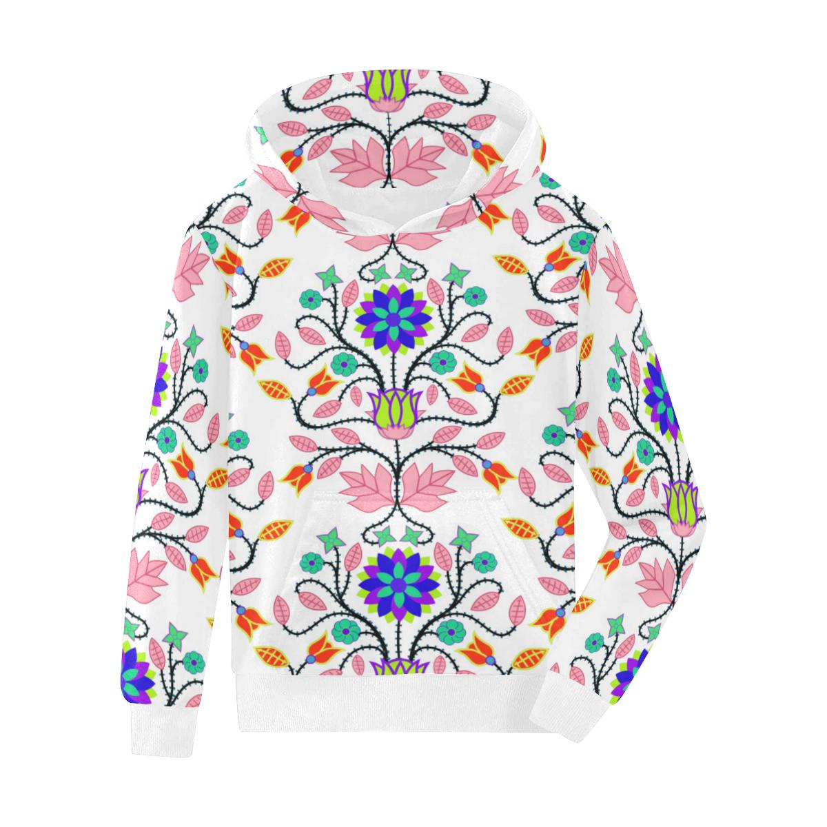 Floral Beadwork Four Clans White Kids' All Over Print Hoodie (Model H38) Kids' AOP Hoodie (H38) e-joyer