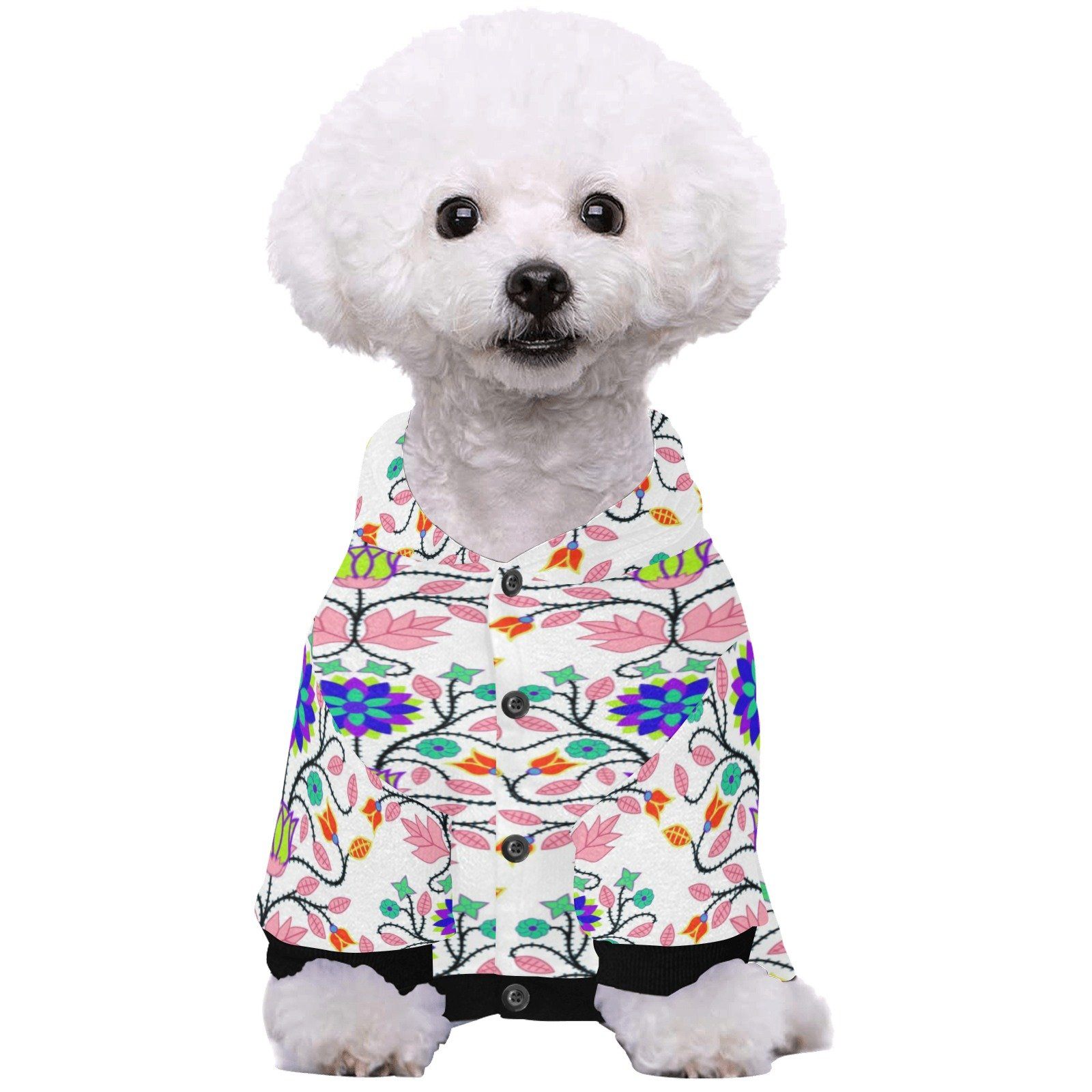 Floral Beadwork Four Clans White Pet Dog Hoodie Pet Dog Hoodie e-joyer
