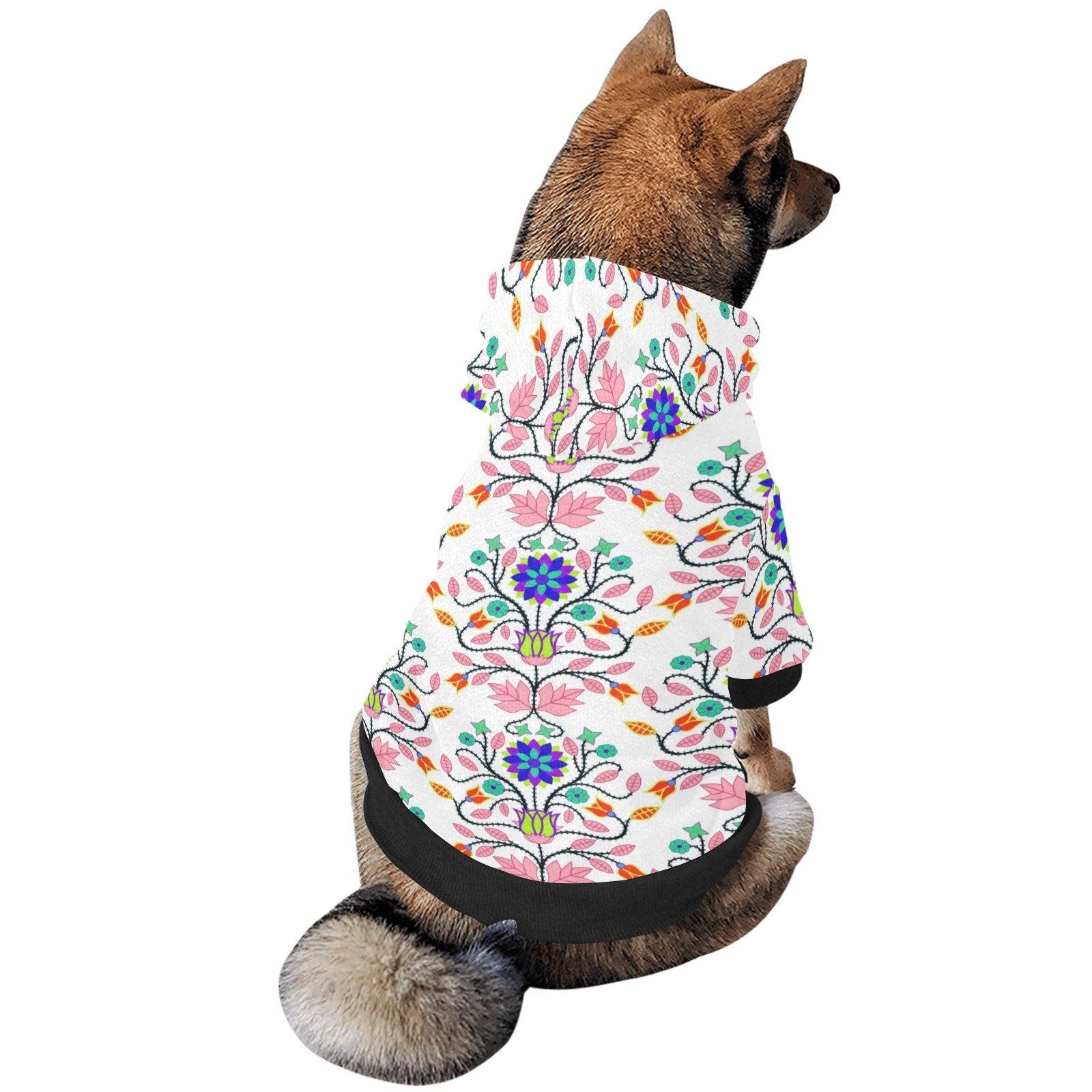Floral Beadwork Four Clans White Pet Dog Hoodie Pet Dog Hoodie e-joyer