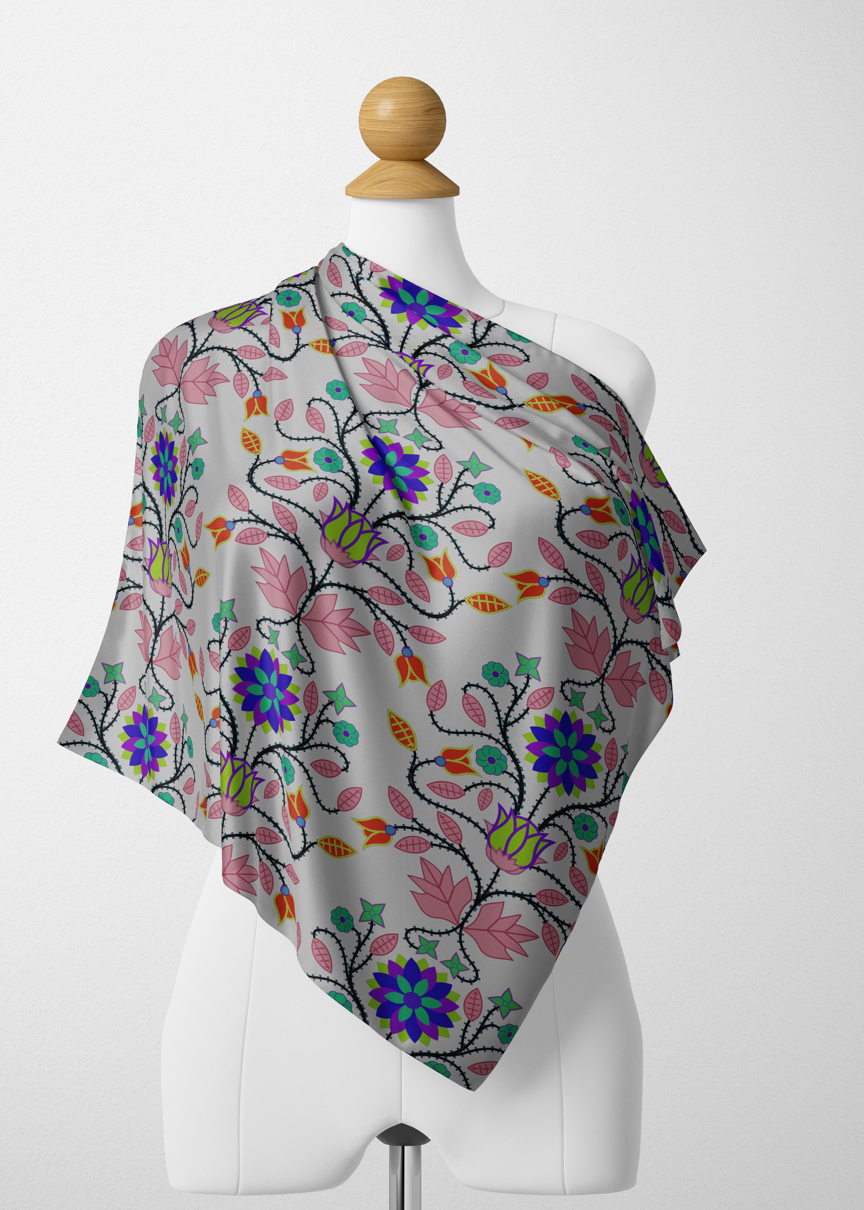 Floral Beadwork Four Clans White Satin Shawl Satin Shawl Scarf 49 Dzine