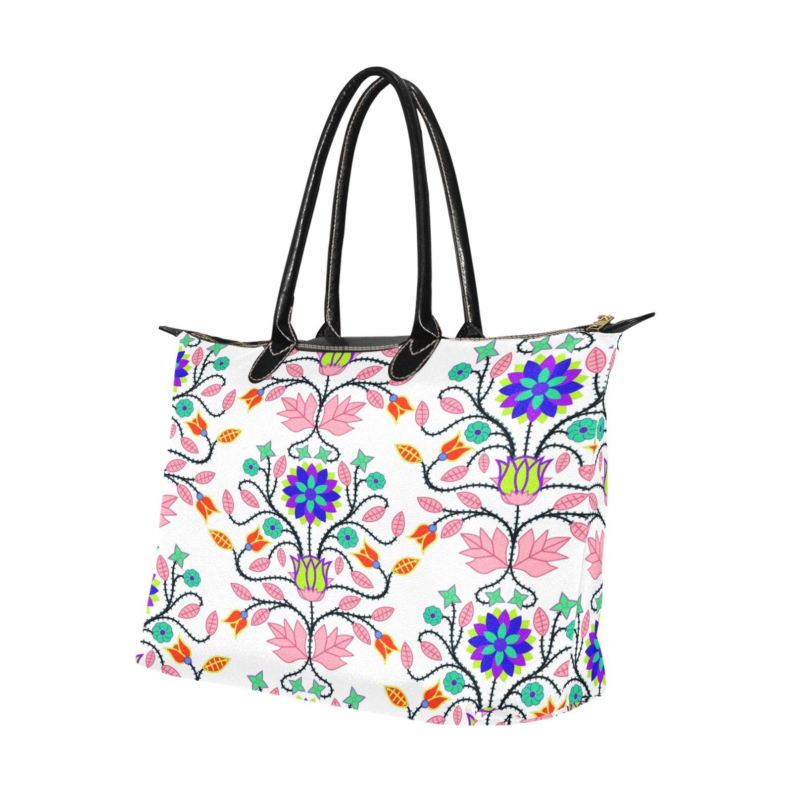 Floral Beadwork Four Clans White Single-Shoulder Lady Handbag (Model 1714) bag e-joyer