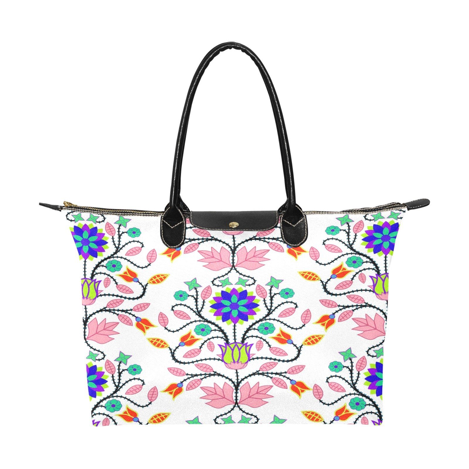 Floral Beadwork Four Clans White Single-Shoulder Lady Handbag (Model 1714) bag e-joyer