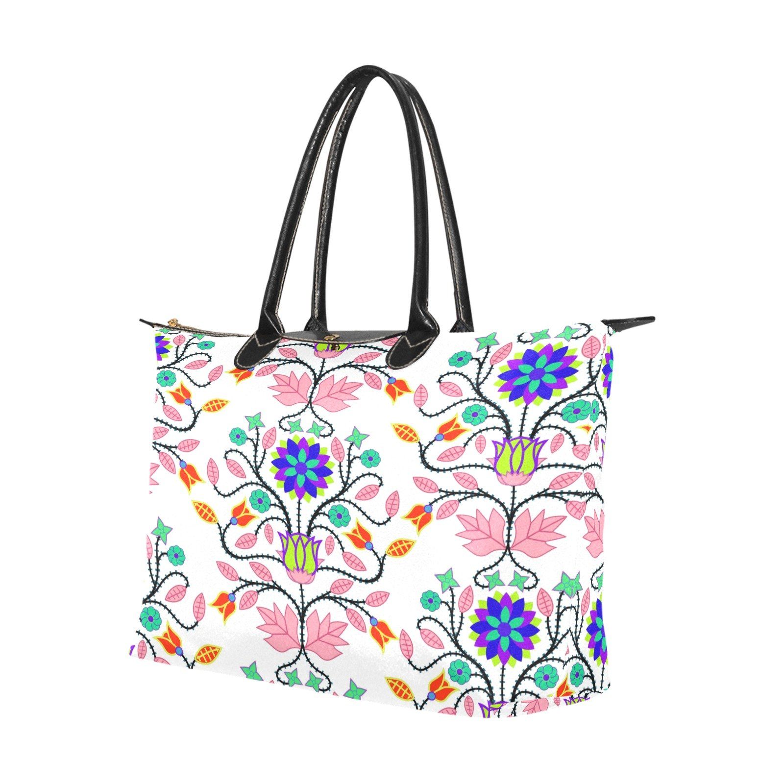 Floral Beadwork Four Clans White Single-Shoulder Lady Handbag (Model 1714) bag e-joyer