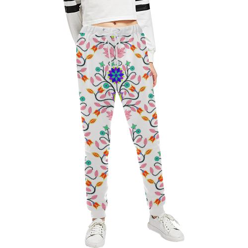 Floral Beadwork Four Clans White Women's All Over Print Sweatpants (Model L11) Women's All Over Print Sweatpants (L11) e-joyer