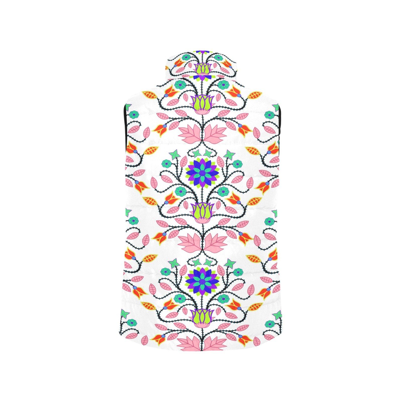 Floral Beadwork Four Clans White Women's Padded Vest Jacket (Model H44) Women's Padded Vest Jacket (H44) e-joyer