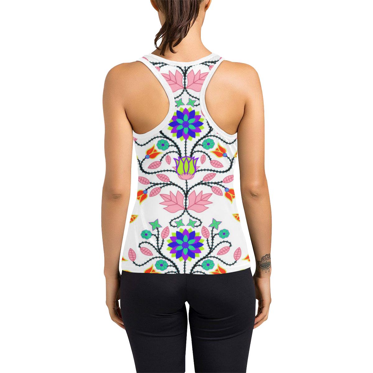 Floral Beadwork Four Clans White Women's Racerback Tank Top (Model T60) Racerback Tank Top (T60) e-joyer