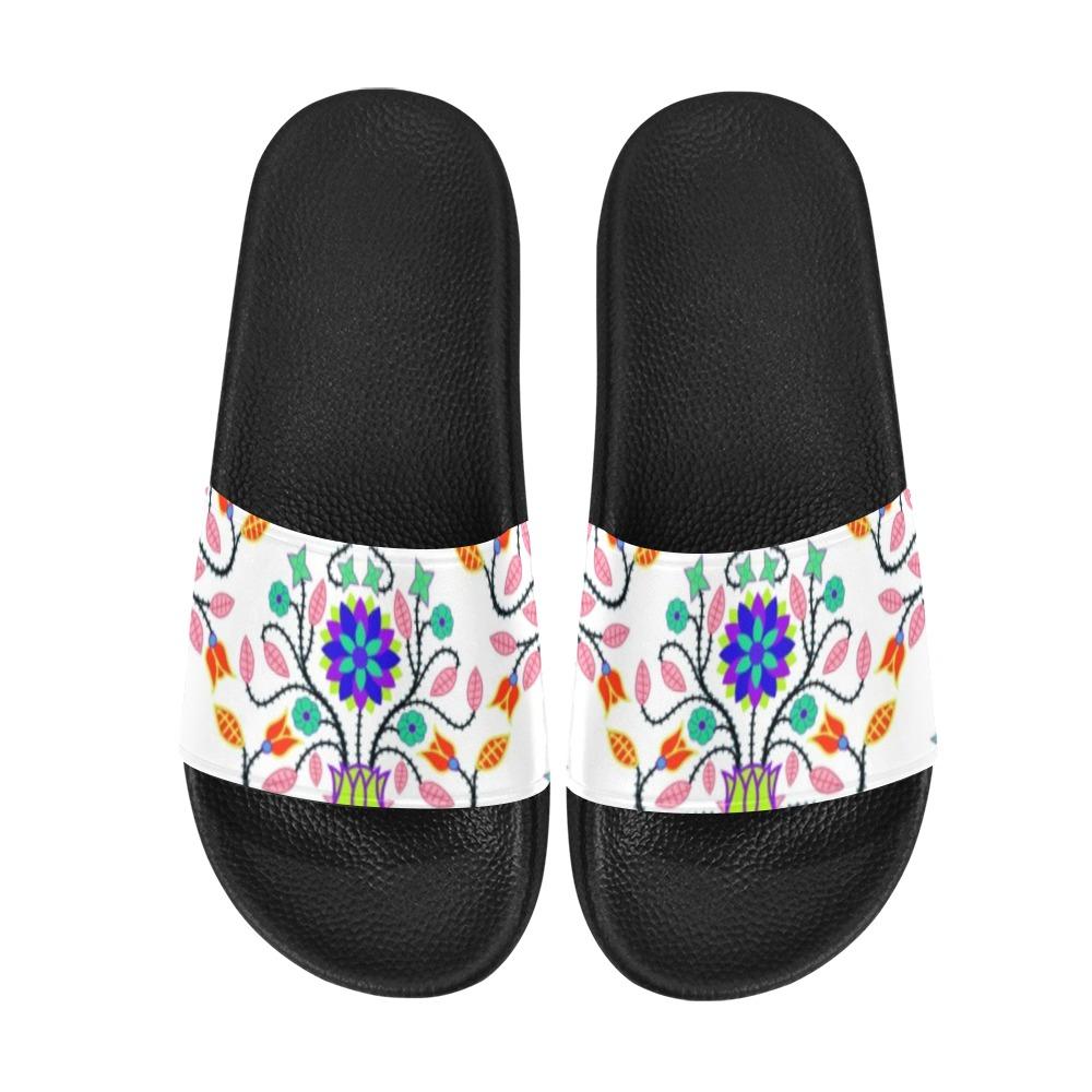 Floral Beadwork Four Clans White Women's Slide Sandals (Model 057) Women's Slide Sandals (057) e-joyer