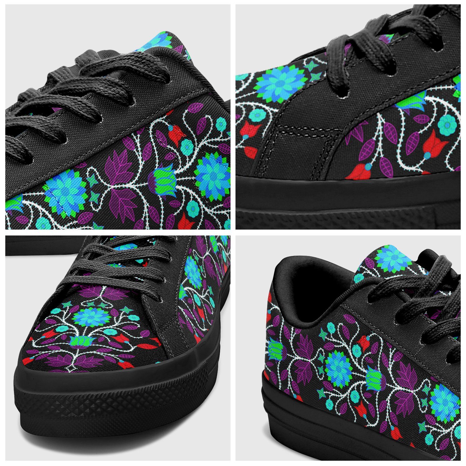 Floral Beadwork Four Clans Winter Aapisi Low Top Canvas Shoes Black Sole 49 Dzine