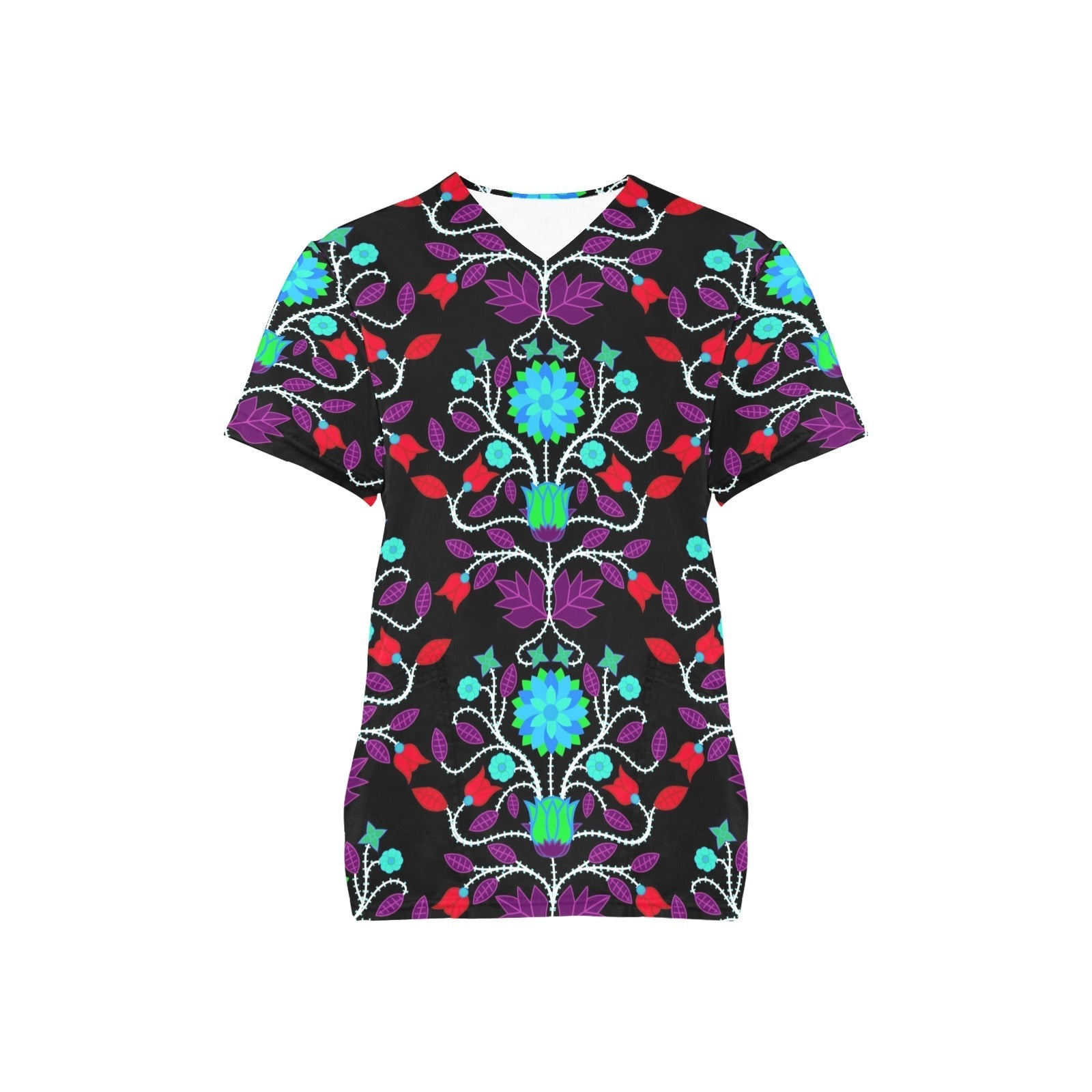 Floral Beadwork Four Clans Winter All Over Print Scrub Top Scrub Top e-joyer
