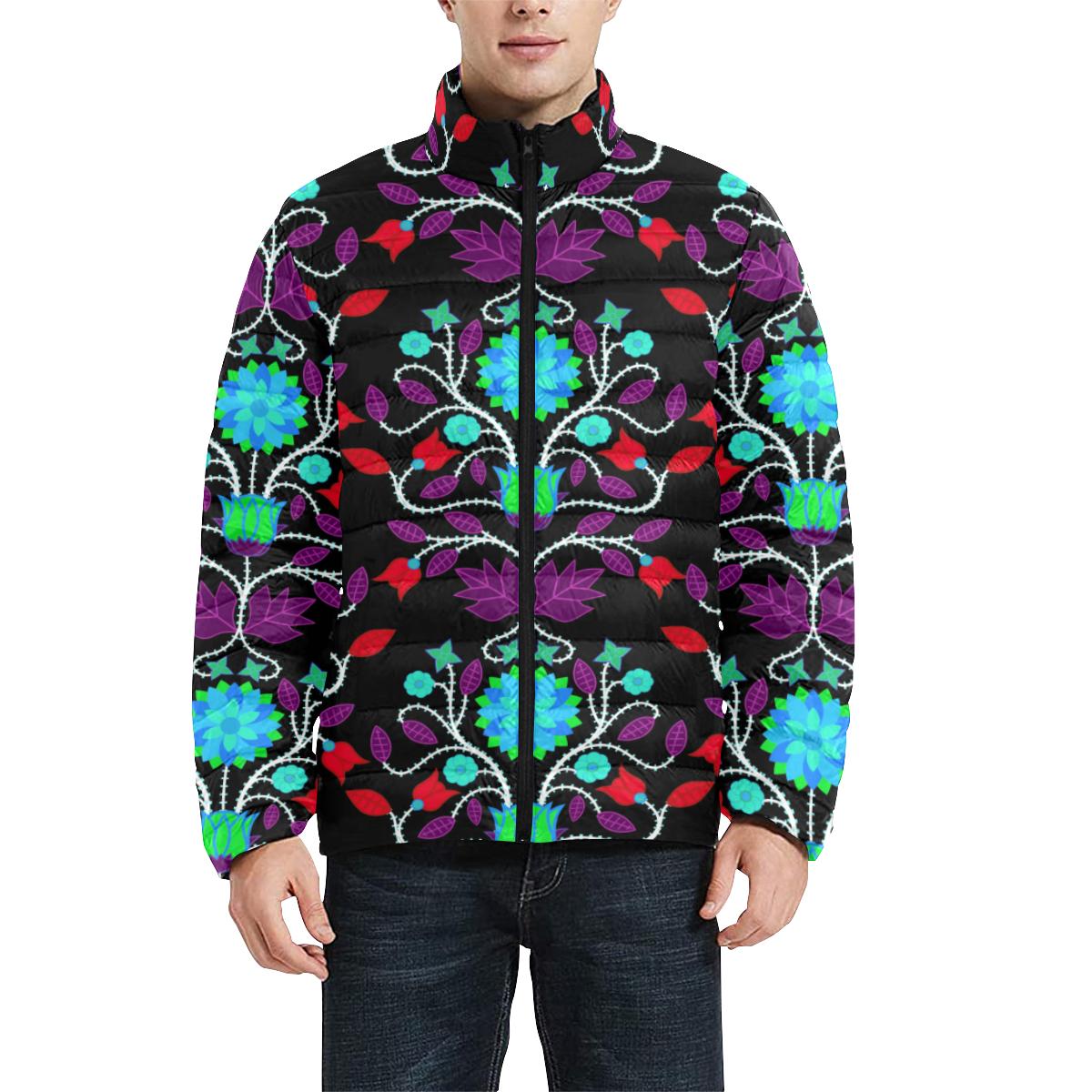 Floral Beadwork Four Clans Winter Men's Stand Collar Padded Jacket (Model H41) Men's Stand Collar Padded Jacket (H41) e-joyer