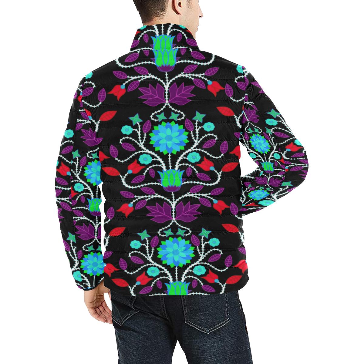 Floral Beadwork Four Clans Winter Men's Stand Collar Padded Jacket (Model H41) Men's Stand Collar Padded Jacket (H41) e-joyer