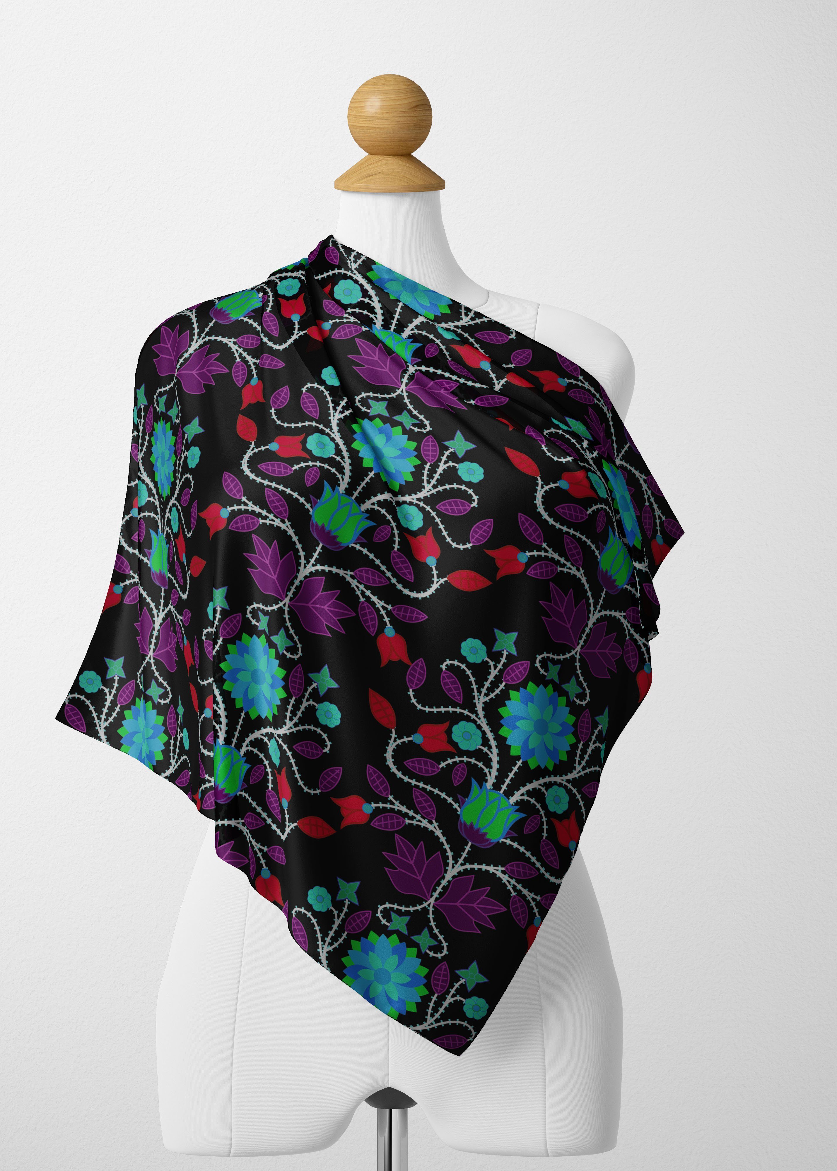 Floral Beadwork Four Clans Winter Satin Shawl Scarf 49 Dzine
