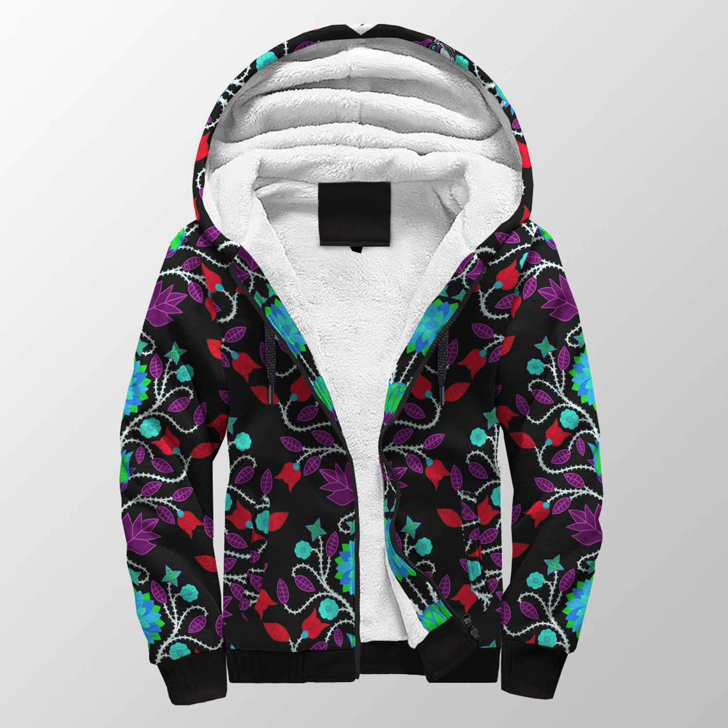 Floral Beadwork Four Clans Winter Sherpa Hoodie 49 Dzine