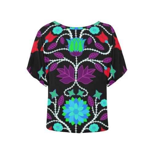 Floral Beadwork Four Clans Winter Women's Batwing-Sleeved Blouse T shirt (Model T44) Women's Batwing-Sleeved Blouse T shirt (T44) e-joyer