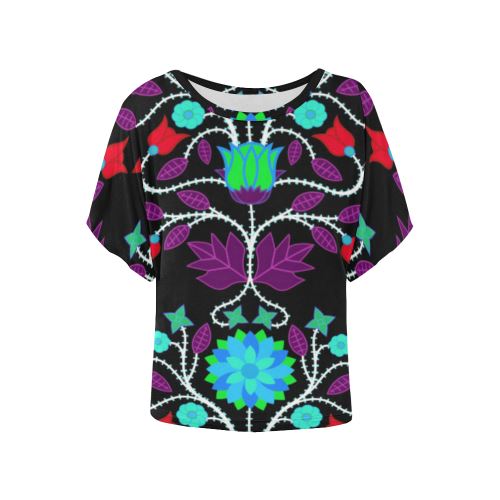 Floral Beadwork Four Clans Winter Women's Batwing-Sleeved Blouse T shirt (Model T44) Women's Batwing-Sleeved Blouse T shirt (T44) e-joyer