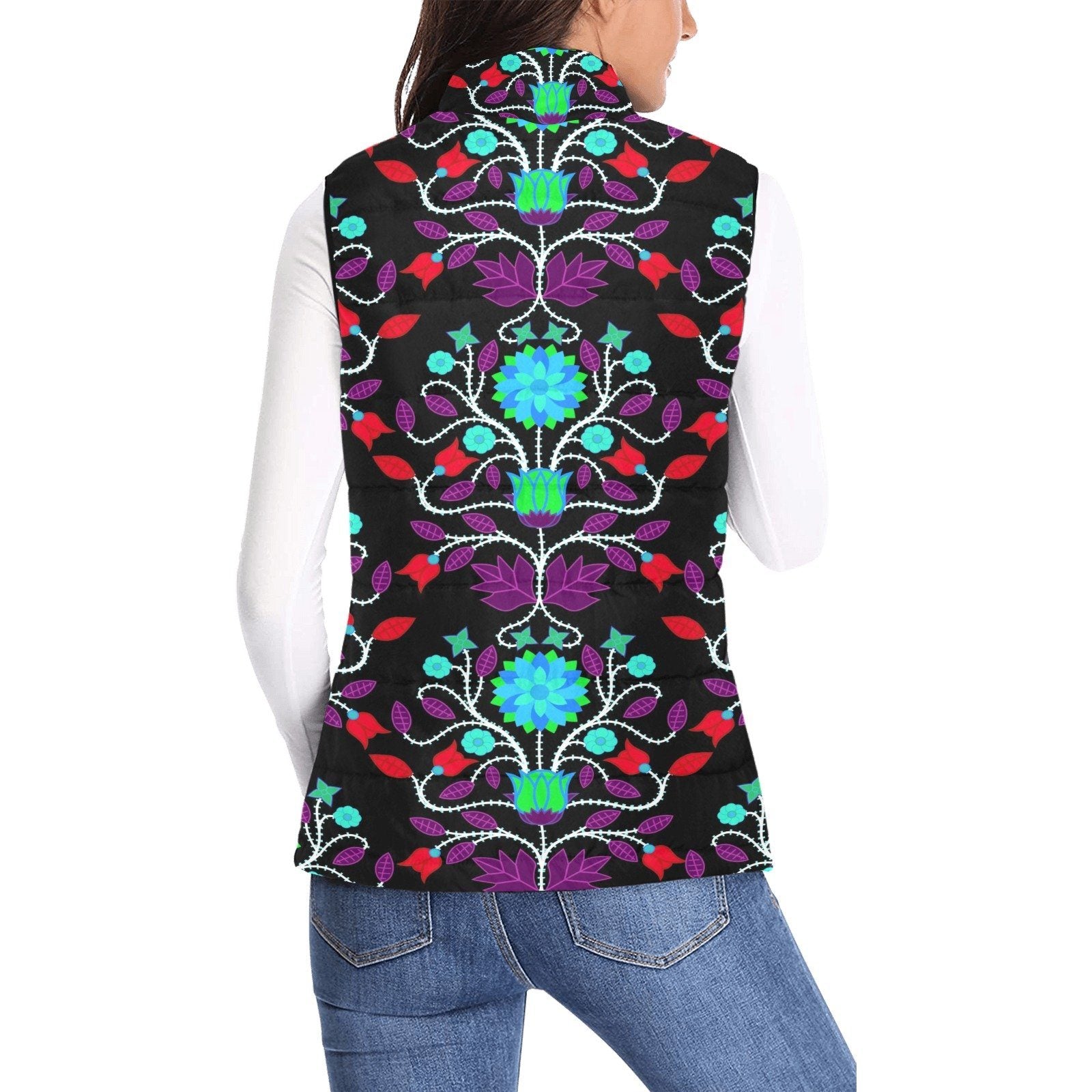 Floral Beadwork Four Clans Winter Women's Padded Vest Jacket (Model H44) Women's Padded Vest Jacket (H44) e-joyer