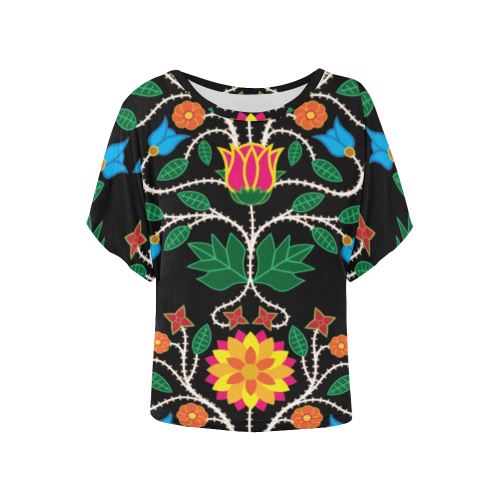 Floral Beadwork Four Clans Women's Batwing-Sleeved Blouse T shirt (Model T44) Women's Batwing-Sleeved Blouse T shirt (T44) e-joyer
