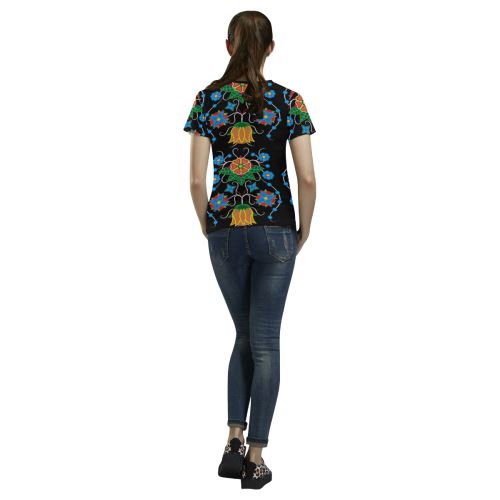 Floral Beadwork Four Mothers All Over Print T-shirt for Women/Large Size (USA Size) (Model T40) All Over Print T-Shirt for Women/Large (T40) e-joyer