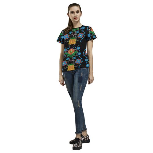 Floral Beadwork Four Mothers All Over Print T-shirt for Women/Large Size (USA Size) (Model T40) All Over Print T-Shirt for Women/Large (T40) e-joyer