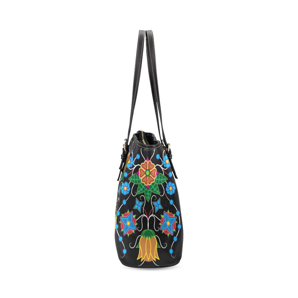 Floral Beadwork Four Mothers Leather Tote Bag/Large (Model 1640) Leather Tote Bag (1640) e-joyer